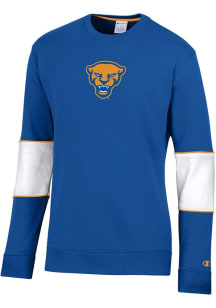 Champion Pitt Panthers Mens Blue Super Fan Colorblocked Primary Logo Long Sleeve Crew Sweatshirt
