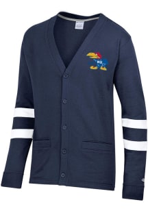 Champion Kansas Jayhawks Mens Navy Blue Super Fan Cardigan Long Sleeve Sweater