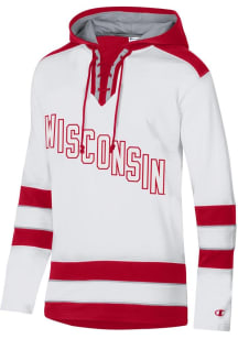 Champion Wisconsin Badgers Mens White Super Fan Hockey Long Sleeve Hoodie