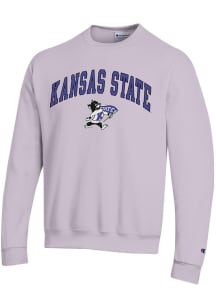 Champion K-State Wildcats Mens Lavender Powerblend Arch Mascot Willie Long Sleeve Crew Sweatshirt