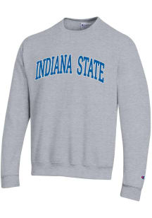 Champion Indiana State Sycamores Mens Grey Twill Arch Name Powerblend Long Sleeve Crew Sweatshirt