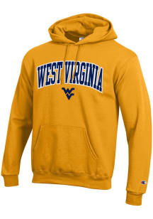 Champion West Virginia Mountaineers Mens Gold Arch Mascot Version Long Sleeve Hoodie