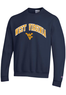 Champion West Virginia Mountaineers Mens Navy Blue Arch Mascot Style Long Sleeve Crew Sweatshirt