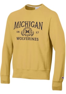 Champion Michigan Wolverines Mens Gold Cloud Wash Long Sleeve Crew Sweatshirt