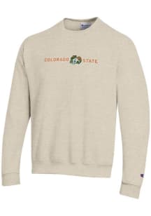 Champion Colorado State Rams Mens Oatmeal Powerblend Twill Vault Long Sleeve Crew Sweatshirt