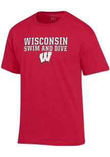 Champion Wisconsin Badgers Red Stacked Swim and Dive Short Sleeve T Shirt