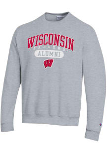 Champion Wisconsin Badgers Mens Grey Alumni Pill Long Sleeve Crew Sweatshirt