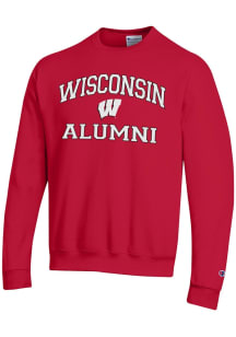 Champion Wisconsin Badgers Mens Red Alumni Graphic Long Sleeve Crew Sweatshirt