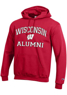 Champion Wisconsin Badgers Mens Red Alumni Graphic Long Sleeve Hoodie