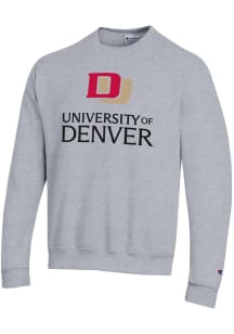 Champion Denver Pioneers Mens Grey Arch Mascot PowerBlend Long Sleeve Crew Sweatshirt