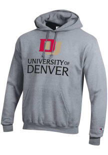 Champion Denver Pioneers Mens Grey Arch Mascot PowerBlend Long Sleeve Hoodie