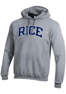Champion Rice Owls Mens Grey Arch Name Twill Long Sleeve Hoodie