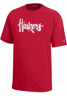Champion Nebraska Cornhuskers Youth Red Primary Logo Design Short Sleeve T-Shirt