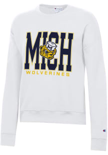 Champion Michigan Wolverines Womens White Powerblend Crew Sweatshirt