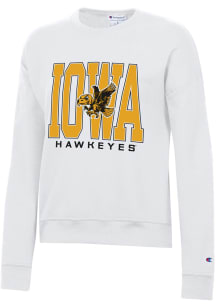 Champion Iowa Hawkeyes Womens White Powerblend Crew Sweatshirt