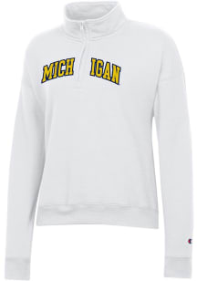 Champion Michigan Wolverines Womens White Twill Qtr Zip