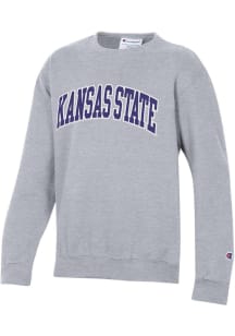 Champion K-State Wildcats Youth Grey ARCH WORDMARK Long Sleeve Crew Sweatshirt
