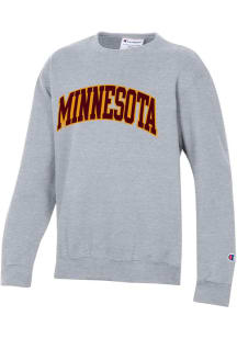 Champion Minnesota Golden Gophers Youth Grey ARCH WORDMARK Long Sleeve Crew Sweatshirt