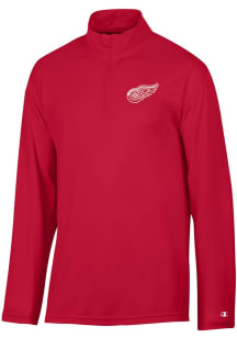 Champion Detroit Red Wings Mens Red Micro Mesh Long Sleeve Qtr Zip Pullover