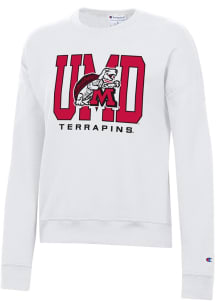 Champion Maryland Terrapins Womens White Powerblend Design Crew Sweatshirt