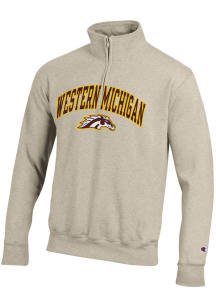 Champion Western Michigan Broncos Mens Oatmeal Arch Mascot Powerblend Long Sleeve Qtr Zip Pullover