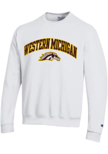 Champion Western Michigan Broncos Mens White Arch Mascot Powerblend Long Sleeve Crew Sweatshirt