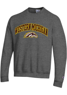 Champion Western Michigan Broncos Mens Grey Arch Mascot Powerblend Long Sleeve Crew Sweatshirt