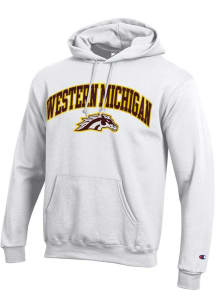Champion Western Michigan Broncos Mens White Arch Mascot Powerblend Long Sleeve Hoodie