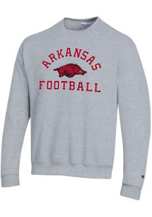 Champion Arkansas Razorbacks Mens Grey Number 1 Football Powerblend Long Sleeve Crew Sweatshirt