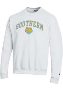 Champion Southern University Jaguars Mens White Arch Primary Logo Long Sleeve Crew Sweatshirt