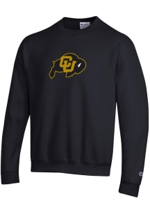 Champion Colorado Buffaloes Mens Black Twill Primary Logo Long Sleeve Crew Sweatshirt