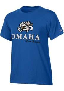 Champion Omaha Storm Chasers Womens Blue Glitter Short Sleeve T-Shirt