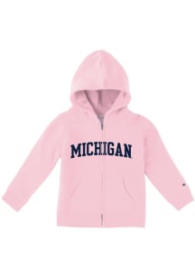 Champion Michigan Wolverines Girls Pink Team Logo Long Sleeve Full Zip Jacket