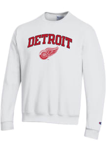 Champion Detroit Red Wings Mens White Arched Mascot Long Sleeve Crew Sweatshirt