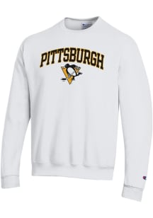 Champion Pittsburgh Penguins Mens White Arched Mascot Long Sleeve Crew Sweatshirt