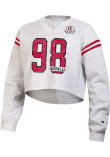 Champion Louisville Cardinals Womens Grey Reverse Weave Jersey Crew Sweatshirt