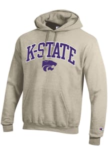Champion K-State Wildcats Mens Oatmeal Powerblend Twill Arch Mascot Long Sleeve Hoodie