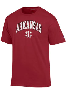 Champion Arkansas Razorbacks Cardinal Arch Name SEC Short Sleeve T Shirt