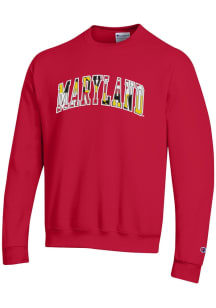 Champion Maryland Terrapins Mens Red State Pride Versa Twill Long Sleeve Crew Sweatshirt