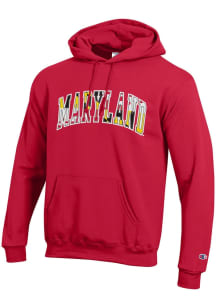Champion Maryland Terrapins Mens Red State Pride Versa Twill Long Sleeve Hoodie