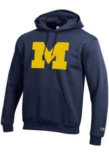 Champion Michigan Wolverines Mens Blue Primary Team Logo Powerblend Twill Long Sleeve Hoodie