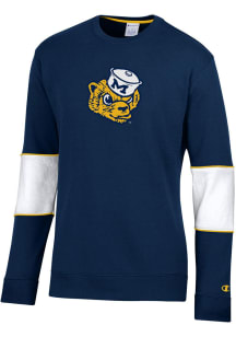 Champion Michigan Wolverines Mens Blue Super Fan Colorblocked Primary Logo Long Sleeve Crew Sweats..