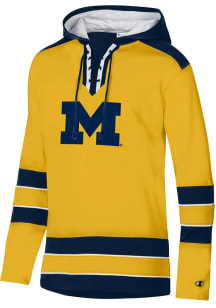 Champion Michigan Wolverines Mens Yellow Super Fan Hockey Long Sleeve Hoodie