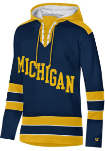 Champion Michigan Wolverines Mens Blue Super Fan Hockey Long Sleeve Hoodie