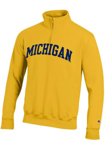 Champion Michigan Wolverines Mens Yellow Arch Name Powerblend Long Sleeve Qtr Zip Pullover