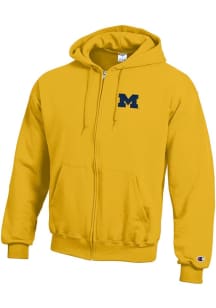 Champion Michigan Wolverines Mens Yellow Primary Team Logo Powerblend Long Sleeve Full Zip Jacket