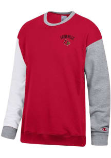 Champion Louisville Cardinals Mens Red Superfan Colorblock Long Sleeve Crew Sweatshirt