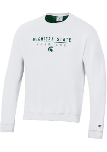 Champion Michigan State Spartans Mens White Stadium Small Team Name Long Sleeve Crew Sweatshirt