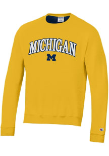 Champion Michigan Wolverines Mens Yellow Stadium Arch Mascot Long Sleeve Crew Sweatshirt