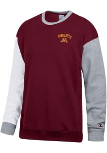 Champion Minnesota Golden Gophers Mens Maroon Superfan Colorblock Long Sleeve Crew Sweatshirt